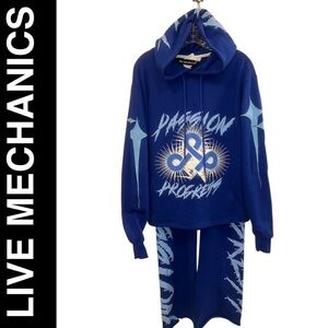 Live Mechanics "3 P’s" Sweatsuit Set - Blue - Size Large - Pain Passion Progress